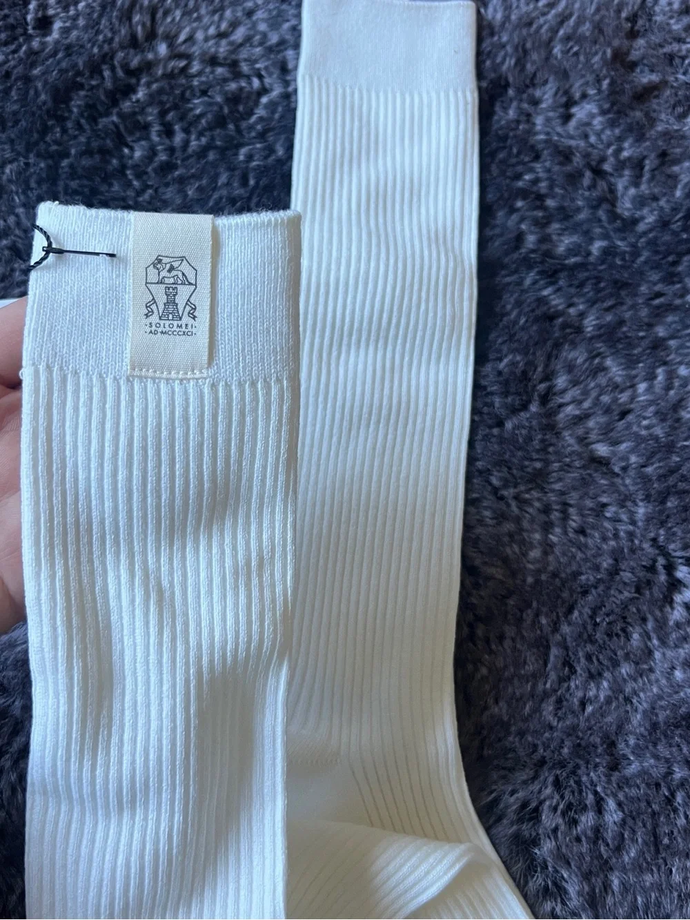 Brunello Cucinelli women’s White Ribbed Dress Socks high knee goft beige golf